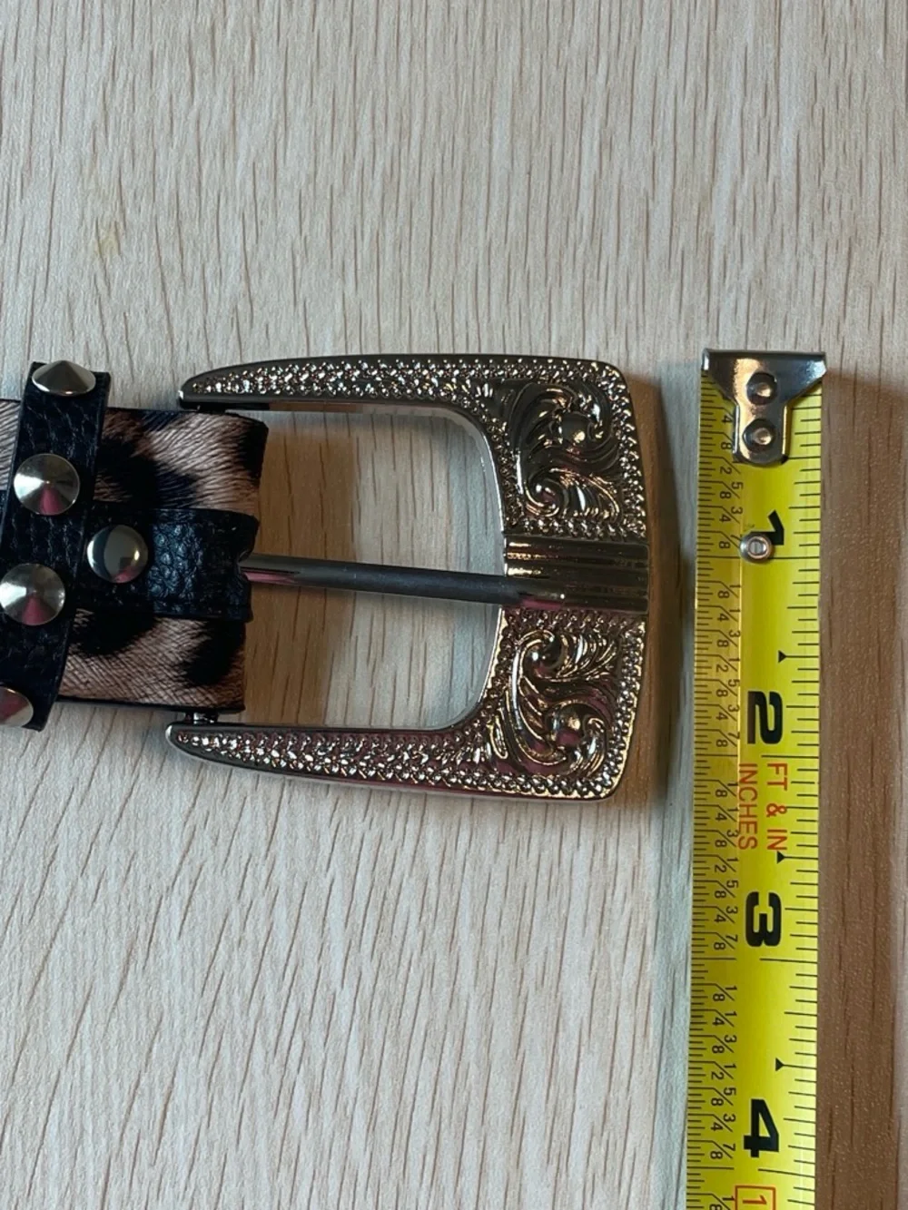 Vintage Leopard Print Studded Belt - Black and Tan
